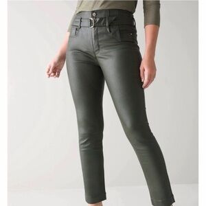 WHBM Extra High Rise Coated Faux Leather Slim Ankle Jean